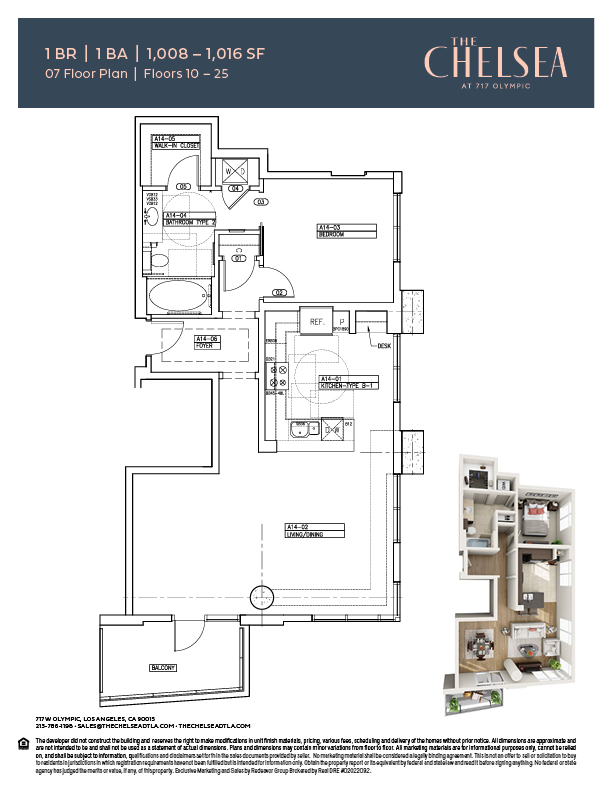 The Chelsea 1 Bedroom Floor Plan