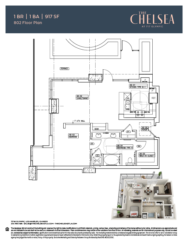 The Chelsea 1 Bedroom Floor Plan